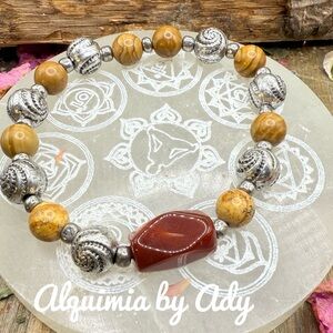 Alquimia Silver and Tan Beaded Bracelet carnelian picture Jasper